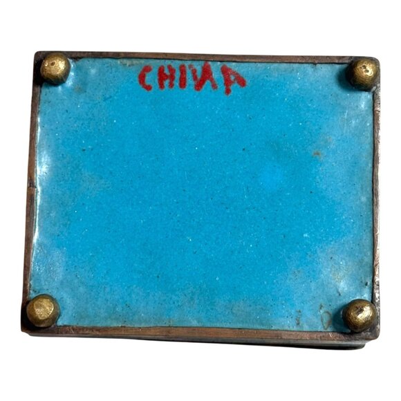 Vintage Cloisonné Floral Trinket Box Handcrafted Blue Enamel Jewelry Keepsake 3" - Picture 5 of 10